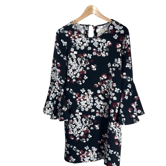 Mud Pie Black Floral Dress bell sleeves - Picture 1 of 5